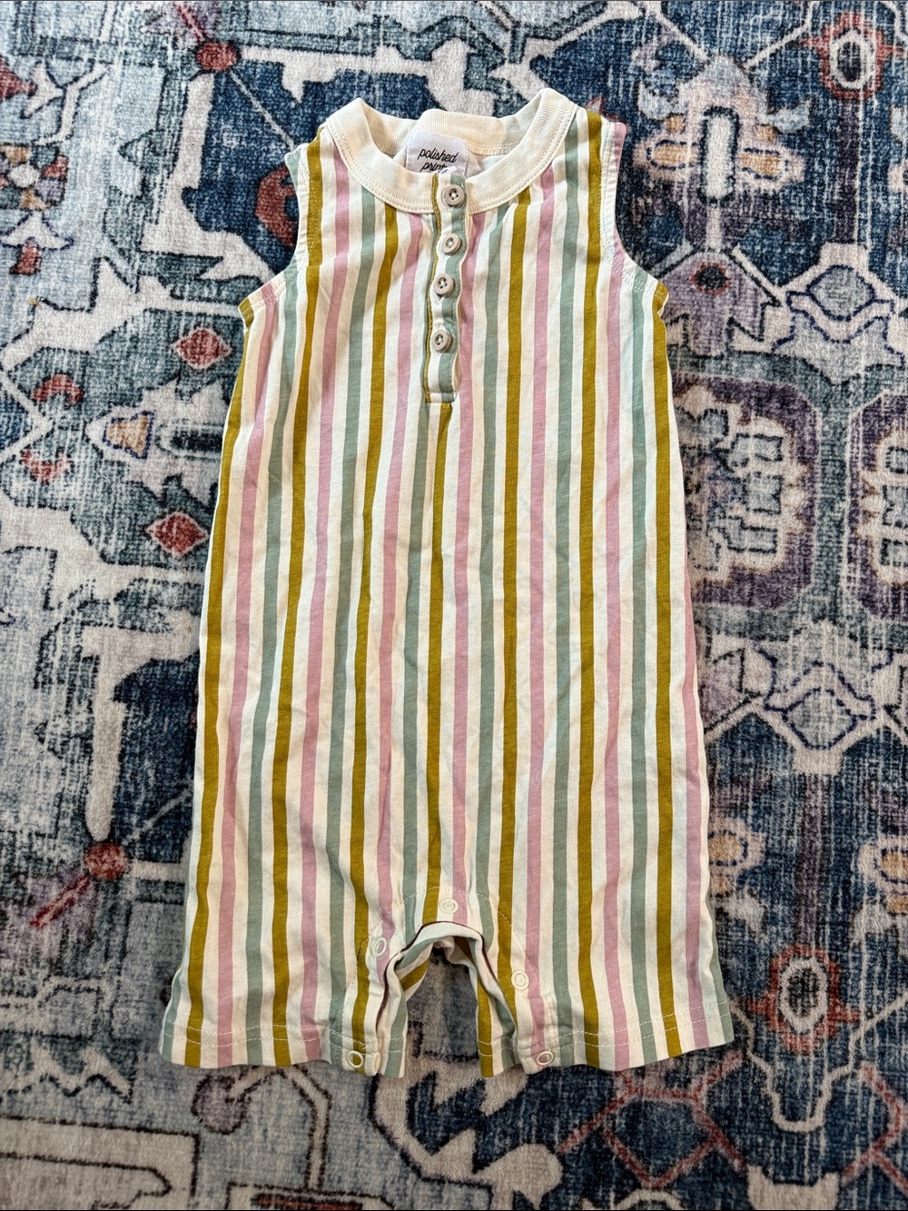 Polished Prints Striped Baby Henley Romper - Pastel Stripe